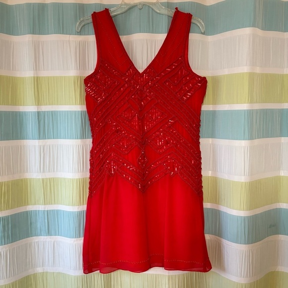 Red Beaded Cocktail Dress Y2K Sleeveless Sz Small - Picture 9 of 9